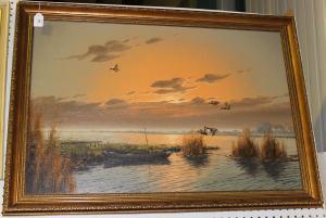 BROUWER Gerald,Mallard Ducks over Wetlands at Sunset,Tooveys Auction GB 2015-12-31