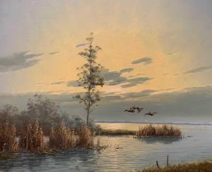 BROUWER Gien 1944,Ducks in flight at Dawn,Keys GB 2023-04-14
