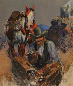 BROWN BAKER HENRY 1868-1941,Cowboy with Horse and Pistol,Skinner US 2017-09-27