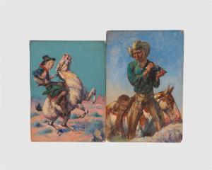 BROWN BAKER HENRY 1868-1941,Cowgirl on a Bronco and Cowboy on a Bronco,Grogan & Co. US 2017-06-11