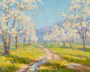 BROWN Benjamin Chambers 1865-1942,Flower orchard along a path,John Moran Auctioneers US 2023-11-14