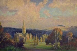 BROWN Eric 1930,Salisbury Cathedral at dusk,20th Century,Clevedon Salerooms GB 2019-11-14