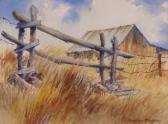 BROWN Ernst 1900-1900,Landscape w/old fence & barn,Jack Eubanks US 2010-01-23