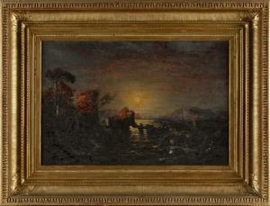 BROWN George Loring 1814-1889,Sunset & Moon Rise Gulf of Spezia, Italy,1867,Eldred's US 2024-04-05