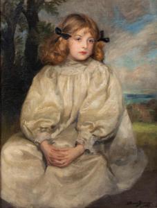 BROWN Henry Harris 1864-1949,YOUNG GIRL DRESSED IN WHITE SEATED IN A LANDSCAPE,Potomack 2022-06-29