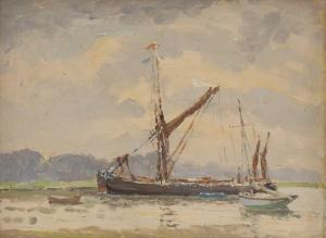 BROWN Hugh Boycott 1909-1990,'Calm, Two Barges Anchored with a Smack',Sworders GB 2023-06-04