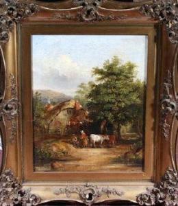 BROWN J,FIGURES AND CATTLE BY A THATCHED COUNTRY COTTAGE,1849,Anderson & Garland GB 2010-06-08