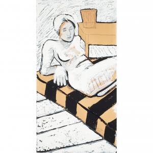 BROWN Joan 1938-1990,Seated Nude on Striped Couch,1972,Bonhams GB 2024-04-17