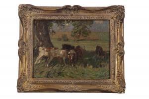 BROWN John Alfred Arnesby,Cattle graze beneath the shade of a tree in a past,Keys 2023-07-26