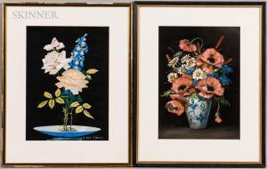 BROWN Mae Bennett 1887-1973,Two Floral Still Lifes: Roses and Delphinium,Skinner US 2019-04-18