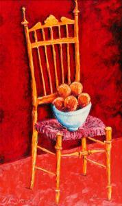 BROWN Trevor 1967,STILL LIFE, CHAIR & BOWL OF FRUIT,Ross's Auctioneers and values IE 2023-07-19