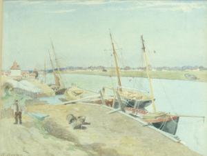 Brown W,A view of a Norfolk river inlet with moored boats,Dickins GB 2008-07-04