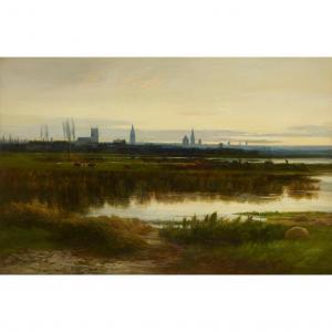 BROWN William Beatty,A RIVER LANDSCAPE WITH DISTANT TOWN AT DUSK,Lyon & Turnbull 2023-12-07