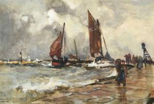 BROWN William Mason 1828-1898,Unloading fishing boats at the pier,Tennant's GB 2023-07-15