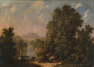 BROWN Woodley 1800-1800,Peasants by a fire in a woodland river landscape,Dreweatt-Neate 2009-09-29