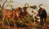 BROWNE A.L,Playful Calves in a River Landscape,1906,John Nicholson GB 2019-12-18
