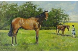 BROWNE Ethel,Horses in a field,Burstow and Hewett GB 2015-06-24