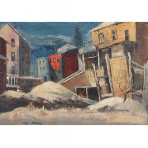 BROWNE Syd J. 1907-1991,Tenement, winter city scene,Ripley Auctions US 2023-10-07