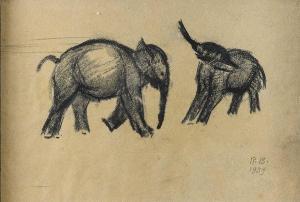 BROZZI Renato 1885-1963,Due elefanti,1939,Babuino IT 2022-11-25