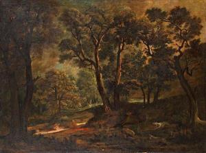 BRUANDET Lazare 1755-1804,Chasse dans une forêt avec un daguet,Millon & Associés FR 2014-04-09