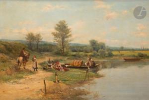 BRUCK Lajos, Ludwig 1846-1910,Famille en bord de rivière,Ader FR 2023-10-27