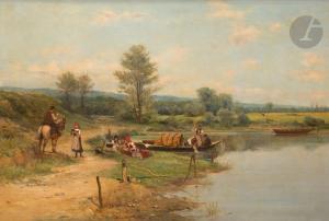 BRUCK Lajos, Ludwig 1846-1910,Famille en bord de rivière,Ader FR 2024-02-16