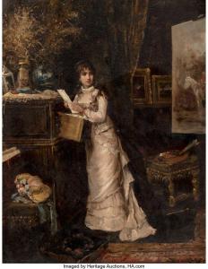 BRUCK Lajos, Ludwig 1846-1910,Woman artist in her studio,Heritage US 2023-03-09