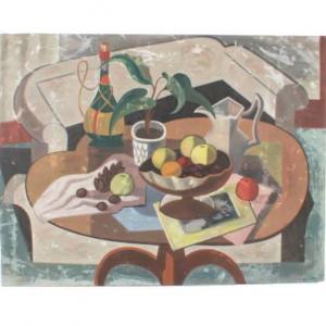 BRUCKER Edmund 1912-1999,cubist still life with wine and fruit,Ripley Auctions US 2022-02-19