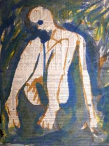 BRUDZYNSKI Tadeusz 1956-1996,Figure humaine sur papier journal,Morand FR 2020-03-08