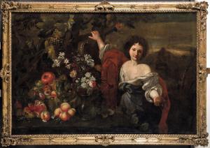 BRUEGHEL Abraham 1631-1697,Figure femminili con composizioni di fiori e frutti,Cambi IT 2023-06-27