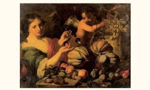 BRUEGHEL Abraham 1631-1697,Nature morte de fruits, avec femme et amour,Beaussant-Lefèvre 2004-12-03