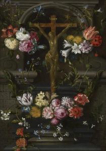 BRUEGHEL Jan I 1568-1625,Kruzifix in einer Nische umgeben von Blumen,Galerie Bassenge DE 2023-11-30