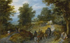 BRUEGHEL Jan I 1568-1625,WOODLAND ROAD WITH WAGON AND TRAVELERS,Sotheby's GB 2015-04-22
