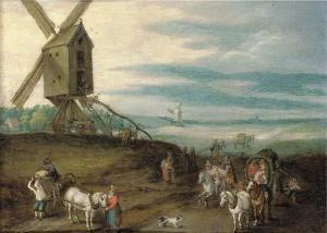BRUEGHEL Jan II 1601-1678,A broad landscape with travellers and wagons on a ,Christie's 2002-04-19