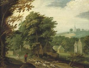 BRUEGHEL Jan II 1601-1678,A wooded landscape with a peasant and his herd,Christie's GB 2008-11-10