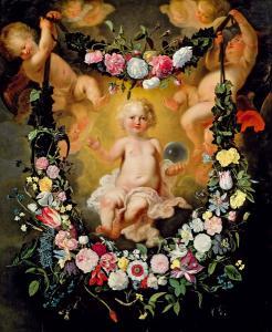 BRUEGHEL Jan II 1601-1678,Blumengirlande mit Weltenkind,im Kinsky Auktionshaus AT 2009-04-21