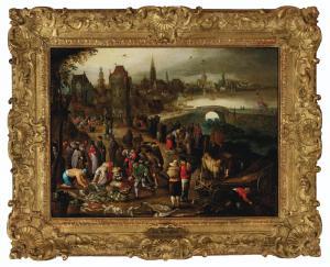 BRUEGHEL Pieter III 1589-1640,A fish market before a city on the water,1608,Christie's GB 2021-04-23
