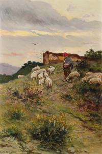 BRUGADA Y PANIZO Ricardo 1867-1919,Pastor con ovejas junto a unas ruinas,Duran Subastas 2024-03-20