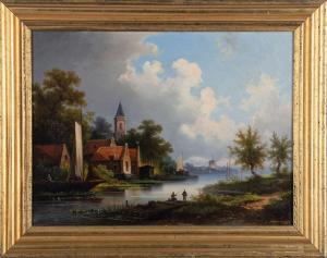 BRUGNER Colestin 1824-1887,Holländische Flusslandschaft,1868,DAWO Auktionen DE 2022-12-10