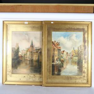 BRUHL Louis Burleigh,village with river views with figures (2 works),Burstow and Hewett 2023-04-06