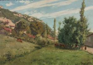 BRUN Édouard 1860-1935,Chemin aux abords du village en montagne,Sadde FR 2021-12-07