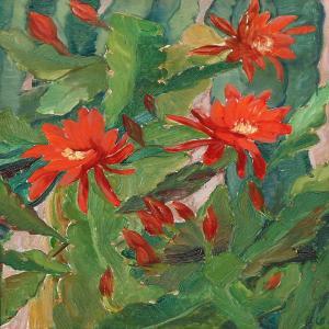 BRUN PEDERSEN Laura 1883-1961,A red Christmas cactus,Bruun Rasmussen DK 2016-01-04