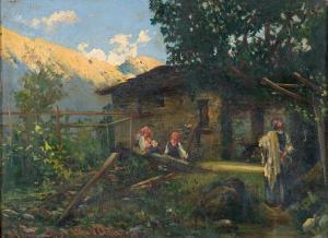 BRUNATI Gabriele 1852-1925,PAESAGGIO MONTANO CON BAITA E FIGURE,1887,Babuino IT 2009-06-16