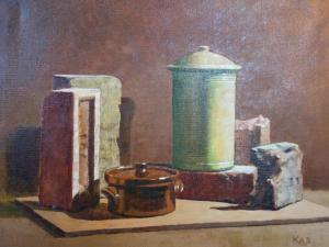 BRUNDLE Kenneth A,An oil sketch of a still life of ceramic pots,Criterion GB 2019-12-09