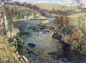 BRUNDRIT Reginald Grange 1883-1960,The River Wharfe at Loup Scar near G,1924,David Duggleby Limited 2023-06-16
