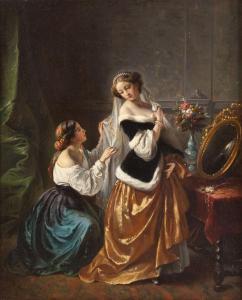 BRUNE Aimée, née Pages,Junge Dame mit ihrer Zofe,1853,Hargesheimer Kunstauktionen 2012-03-10