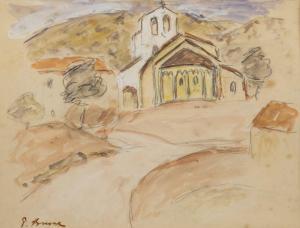 BRUNE Pierre 1887-1956,Paysage à l'église romaine,Marambat-Camper FR 2022-06-22