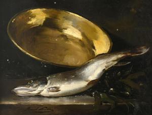 BRUNEL DE NEUVILLE Alfred Arthur 1852-1941,Nature morte au poisson et au bassin ,Etienne de Baecque 2024-03-14