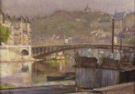 BRUNETTON Joseph Auguste 1863-1923,Lyon, la Saône au Pont la Feuillée et le Cote,Etienne de Baecque 2021-11-06