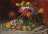 BRUNNER Julienne,Summer flowers, a glass vase, ceramic jugs, on a d,1924,Christie's 2000-02-10